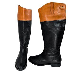 Lauren Ralph Lauren Women's 7B Black & Tan Leather Jessica Calf Riding Boots